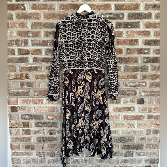 Anthropologie Bl-nk Black White Floral Animal Print Long Sleeve Dress Small - Picture 6 of 7